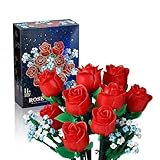SMIDOLE Red Rose Bouquet Building Set - DIY 648pcs Mini Block Kits for Adults & Kids, Artificial Flowers for Home Office Decor