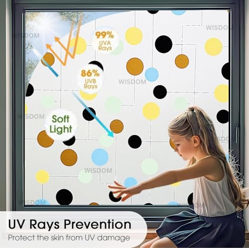 Image of WISDOM Premium Frosted Glass Window Film Self Adhesive Decorative Glass Window Privacy Sheet Film UV Control Removable Vinyl Privacy Film (Color Dot Frosted, 24x80 Inch)