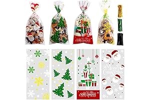 Christmas Treat Bags for Candy: LOKIPA 200 Pcs Xmas Clear Cello Gift Bags