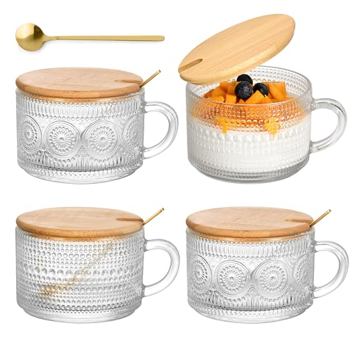 Juego de 4 Mugs de Vidrio Vintage con Tapa y Cuchara miniatura 1