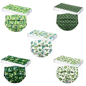 50PCS St. Patrick’s Day Disposable Face_Masks for Adults with Lucky Shamrock Gnome Designs 3 Ply Earloop Protective Coverings
