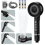 High Pressure Shower Head, 4 Spray Modes Shower Heads with 1.5M Shower Hose, Hard Water Filter Showerhead with ON/Off Switch, Handheld Massage Powerful Shower Head for Chlorine Remove, Black
