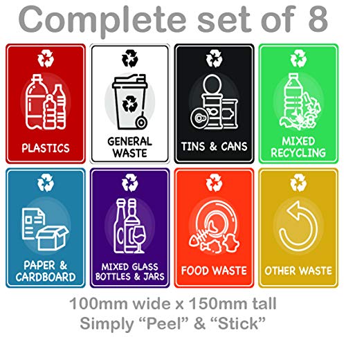 K Smart Sign | 100mm x 150mm | A6 | Mixed Set of Recycling Bin Signs/Stickers Pack - Self Adhesive Vinyl - Pack