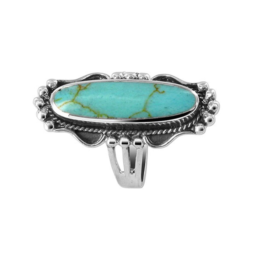 Oval Simulated Turquoise Gemstone 925 Sterling Silver Ring for Women