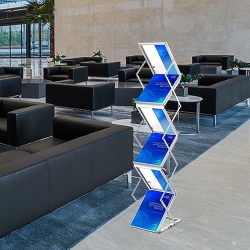 VEVOR Literaturständer, 6 Taschen, Pop-Up-Aluminium-Magazinständer, Leichter Kataloghalter, Ständer mit Tragetasche für Wohnzimmer, Hotel, Messe, Ausstellung, Büro