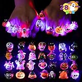 28 Pcs Spooky Fashion Halloween Led Light Up Rings Glow in the Dark Luminous Finger Ring Decoration for Halloween Party Favors Supplies Trick or Treat Gift Set
