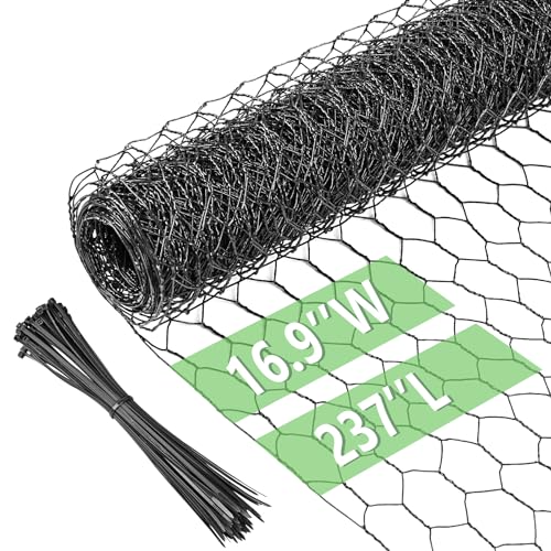 Image of Chicken Wire 16.9 in x 237 in Poultry Wire Netting Hexagonal Galvanized Mesh Garden Fence Barrier for Pet Rabbit Chicken Fencing with 100 Pcs Cable Zip Ties(PVC-Coated)