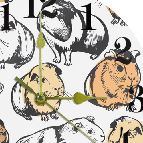 Horloge murale ronde à quartz cochon d'Inde silencieuse