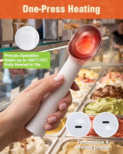 Heated Ice Cream Scoop,Rechargeable Ice Cream Scoop,Press to Heat up to 70°C/158°F, LED Display, IP67 Waterproof Icecream Scoop for Ice Cream, Gelato, or Frozen Yogurt - Image 4