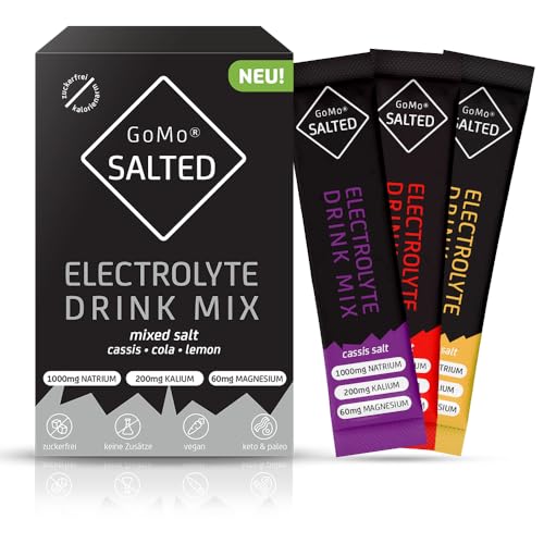 GoMo SALTED Hydration Aid | Electrolitos sin azúcar bajo en calorías | absorción de agua mejorada e hidratación rápida | 30 porciones de polvo deportivo electrolítico con sal alpina suiza | Sabor Mix