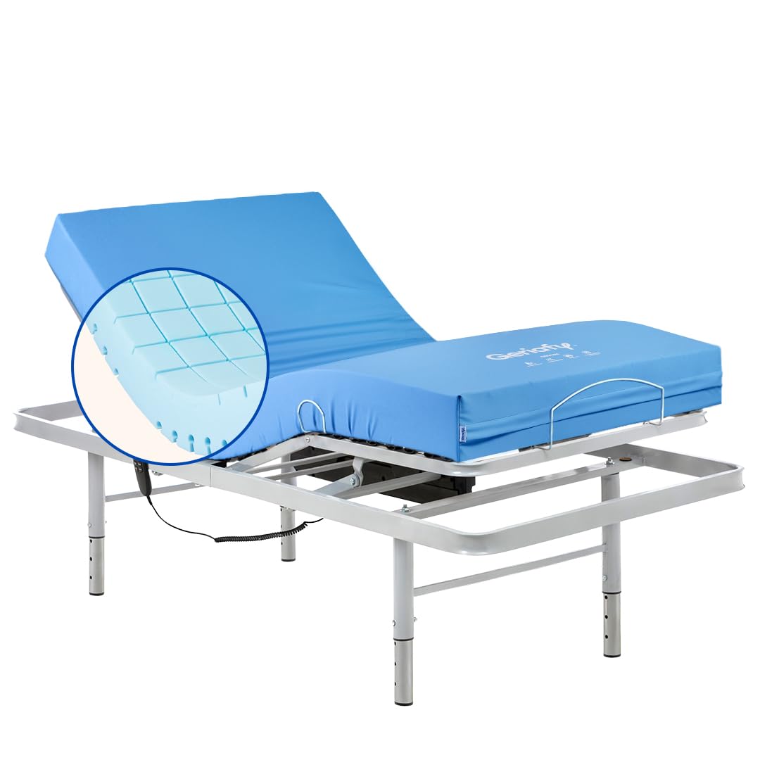 Geriafy - Pack Cama articulada Regulable en Altura con colchón Impermeable Origin HR | Diseño Superior en cuadricula | Transpirabilidad y Confort (105x190 cm)