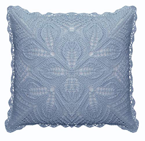 Creative Linens Cotton Crochet Pillow Cushion Cover 16x16 Blue