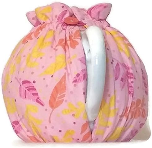 Teapot Cozy, quilted tea warmer with yellow, pink and orange leaves on light pink for a 5-8 cup teapot #501