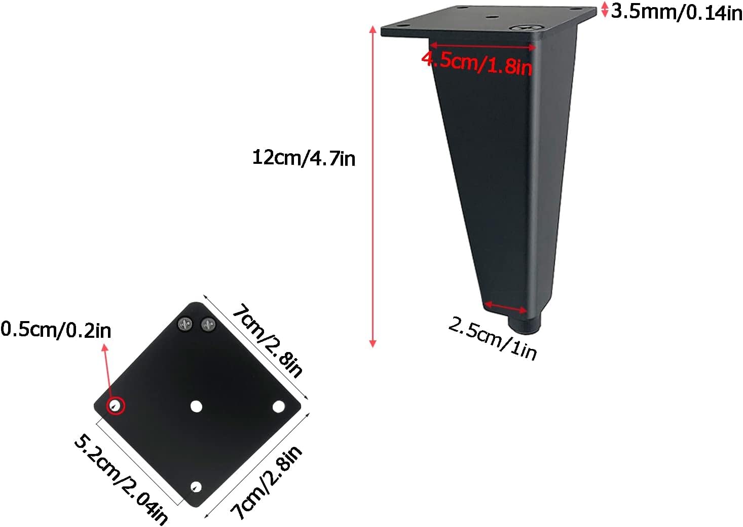 Gambe regolabili in metallo industriale per divano, set di 4 gambe per tavolino da caffè resistenti, perfette per sostituire la pelliccia, variazione di altezza di 1 cm (12 cm / 4.7in)