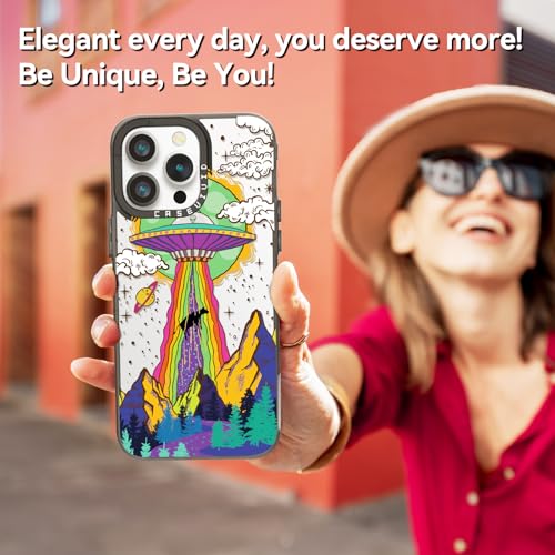 Coque iPhone 14 Pro antichoc noire souple avec breloque esthétique UFO