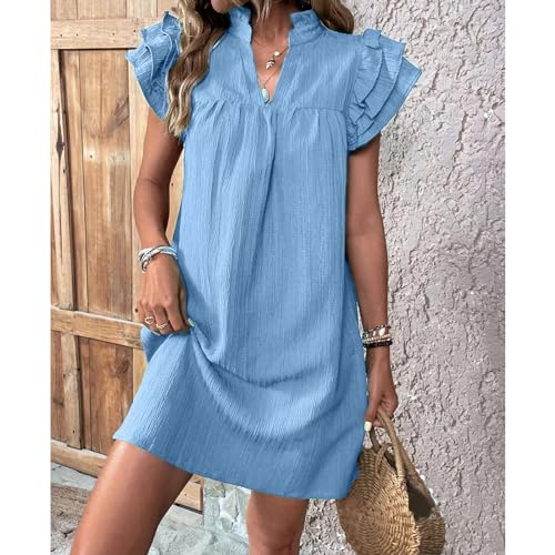 Summer Dresses for Women 2025 Multi Layer Ruffle Sleeve V Neck Pullover Dress Fashion Dressy Cocktail Dresses4