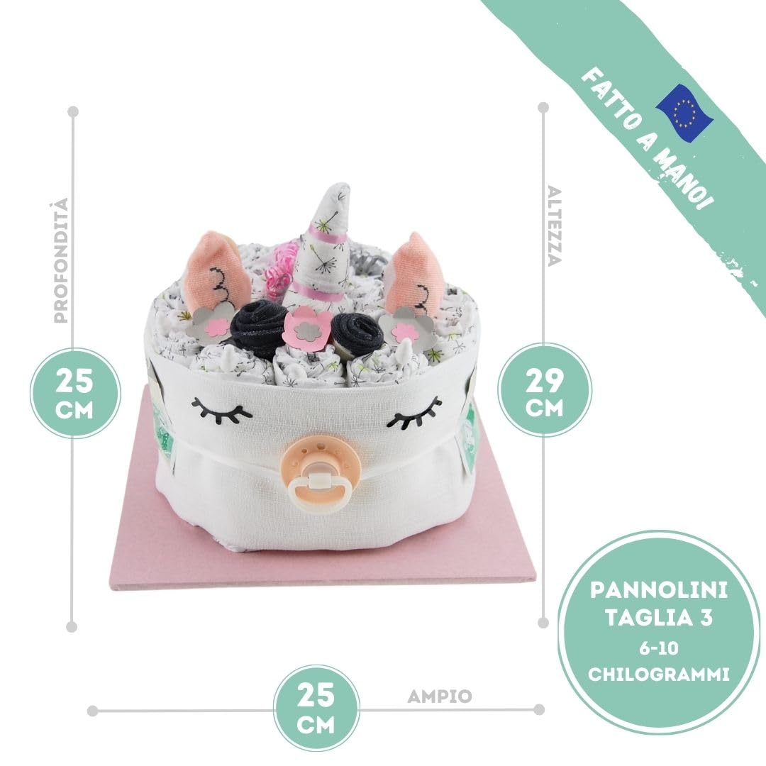 myBambini ® torta pannolino unicorno rosa bambina - regalo neonato - nascita [dare gioia] - baby shower - prima attrezzatura - ciuccio - ordinare torta