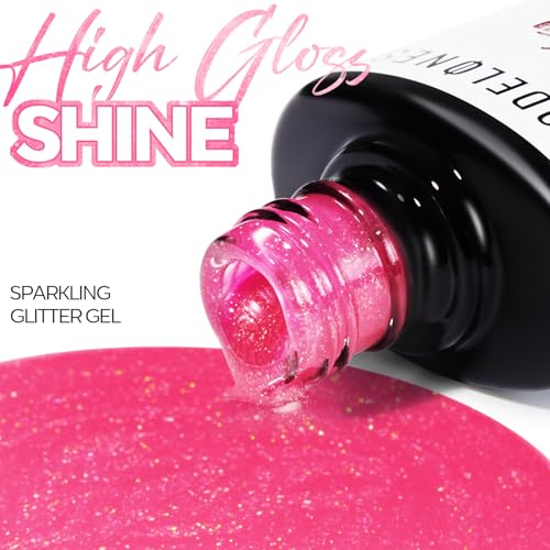 Image of modelones Glitter Rosy Pink Gel Nail Polish PGlitter Gel Nail Polish Soak-Off UV Gel Polish - 28+ Days Long-Lasting Salon-Quality Nail Art DIY Manicure & Gift 15ML