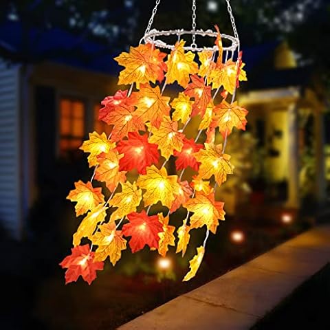 Fall Decor Maple Leaves Lighted Wind Chimes Home Decorations Cover