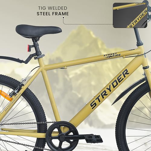 Image of Stryder 26T Street Fire SS (Single Speed) Mountain Cycle - V Brakes| Rigid Suspension| Durable Frame| Adjustable Seat for Ages 12+ (Unisex) (Desert::Strom)