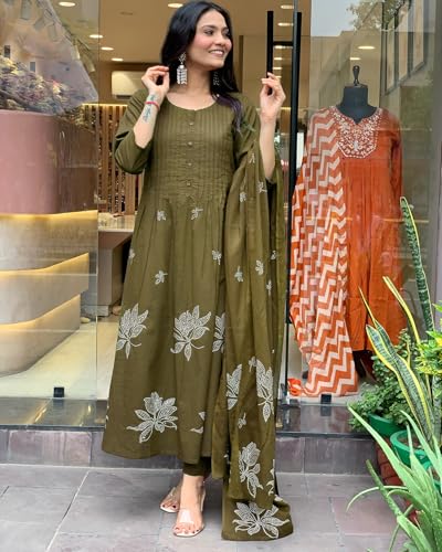 Image of GoSriKi Women's Rayon Viscose Anarkali Printed Kurta with Pant & Dupatta