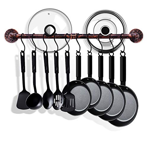 TLBTEK 31.5 Inch Copper Pipe Pot Rack Wall Mounted,Pots and Pans Hanging Organizer,Pot
