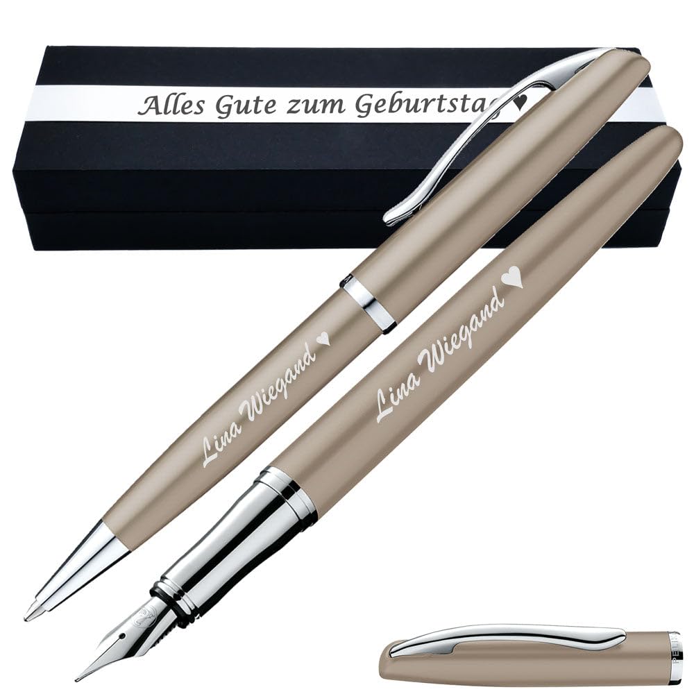 Pelikan Schreibset Füllhalter & Kugelschreiber Jazz Noble Elegance Taupe mit Gravur inkl. Geschenkbox mit Gravur