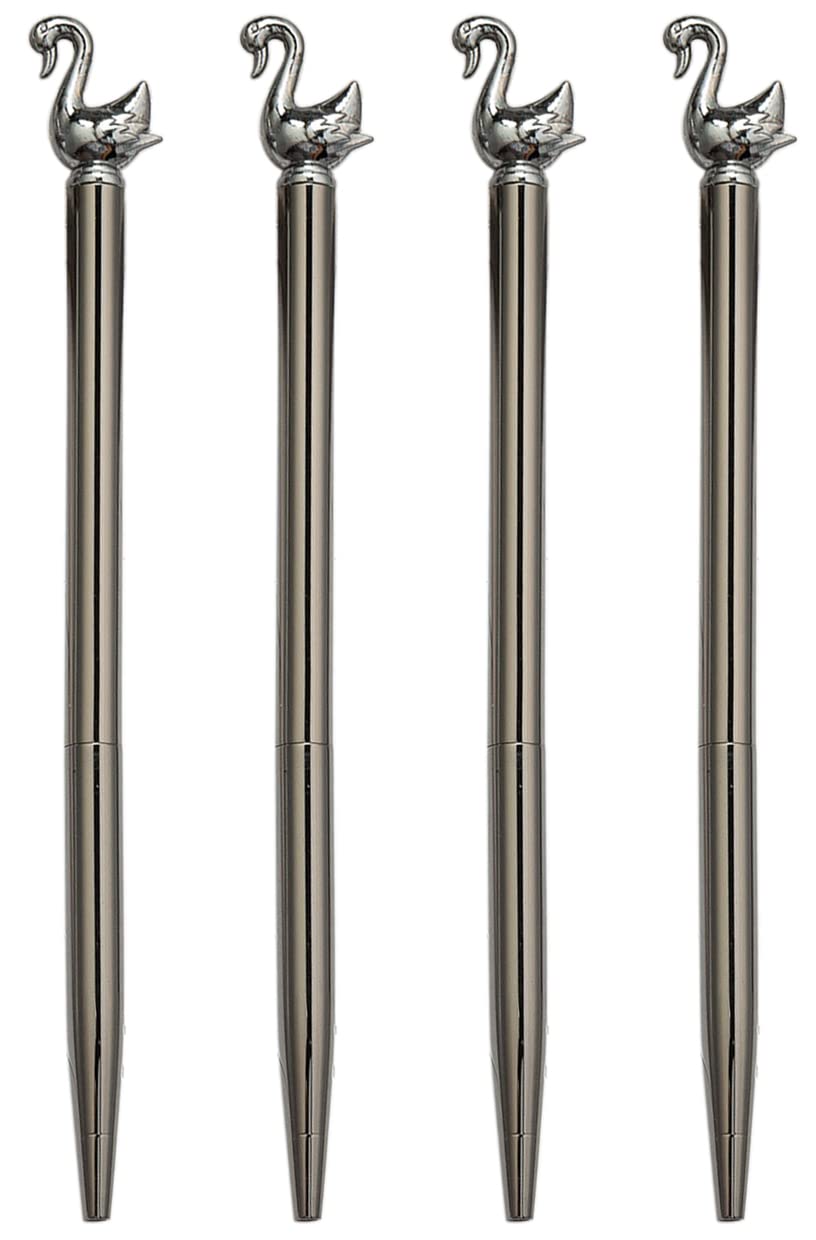 Gullor 4 Pieces Retractable Ballpoint Pen, Swan Shape, Metal Barrel Writing Pens Medium Point, Black Ink, Gray Stationery