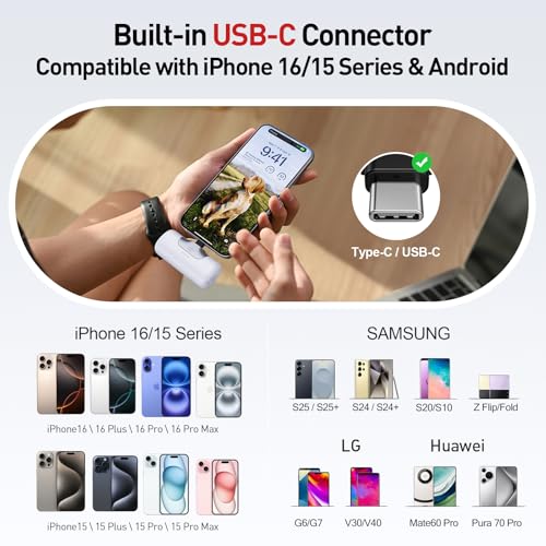 Image of iWALK Portable Charger 5500mAh Next-Gen Small Power Bank 22.5W Fast Charging Battery USB-C Portable Phone Charger for iPhone 17 /16 /15 17 Plus 17 Pro Max iPad, Samsung Galaxy S25 S24 S23 Android, White