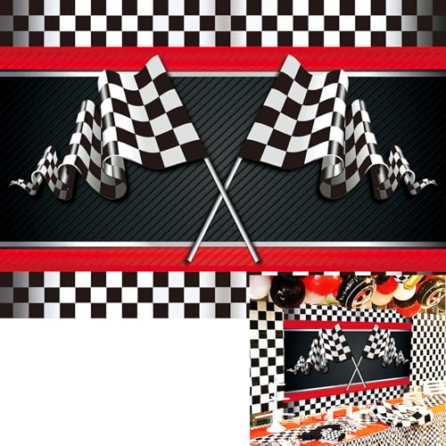 LIANNE 7x5FT Racing Backdrop Checkerboard Birthday Backdrop Cars Competition Background Race Car Kid Boys Cake Table Decoration Supplies