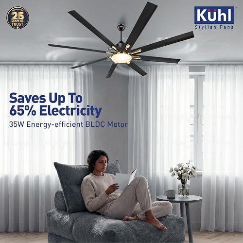 Image of KUHL Polariz Gold 72 1800mm Stylish 65% Power Saving BLDC Ceiling Fan With Remote |Down Light|Low Noise| IoT -Operate via Mobile & Alexa |Reverse Mode|Free Installation |Black