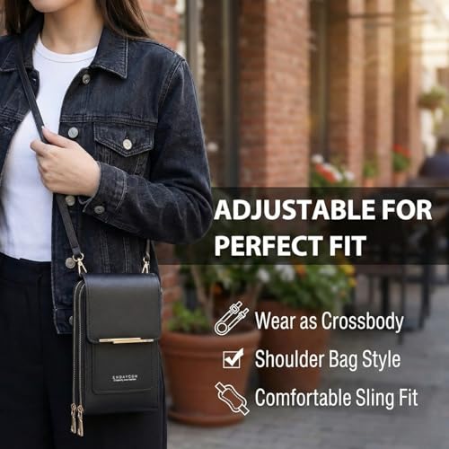 Image of VKR Women's Leather Crossbody Phone Purse with Touchscreen Pocket - Anti-Theft Mobile Sling Bag with Adjustable Shoulder Strap, Card Slots, Zipper Compartments & Compact Wallet for Daily Travel