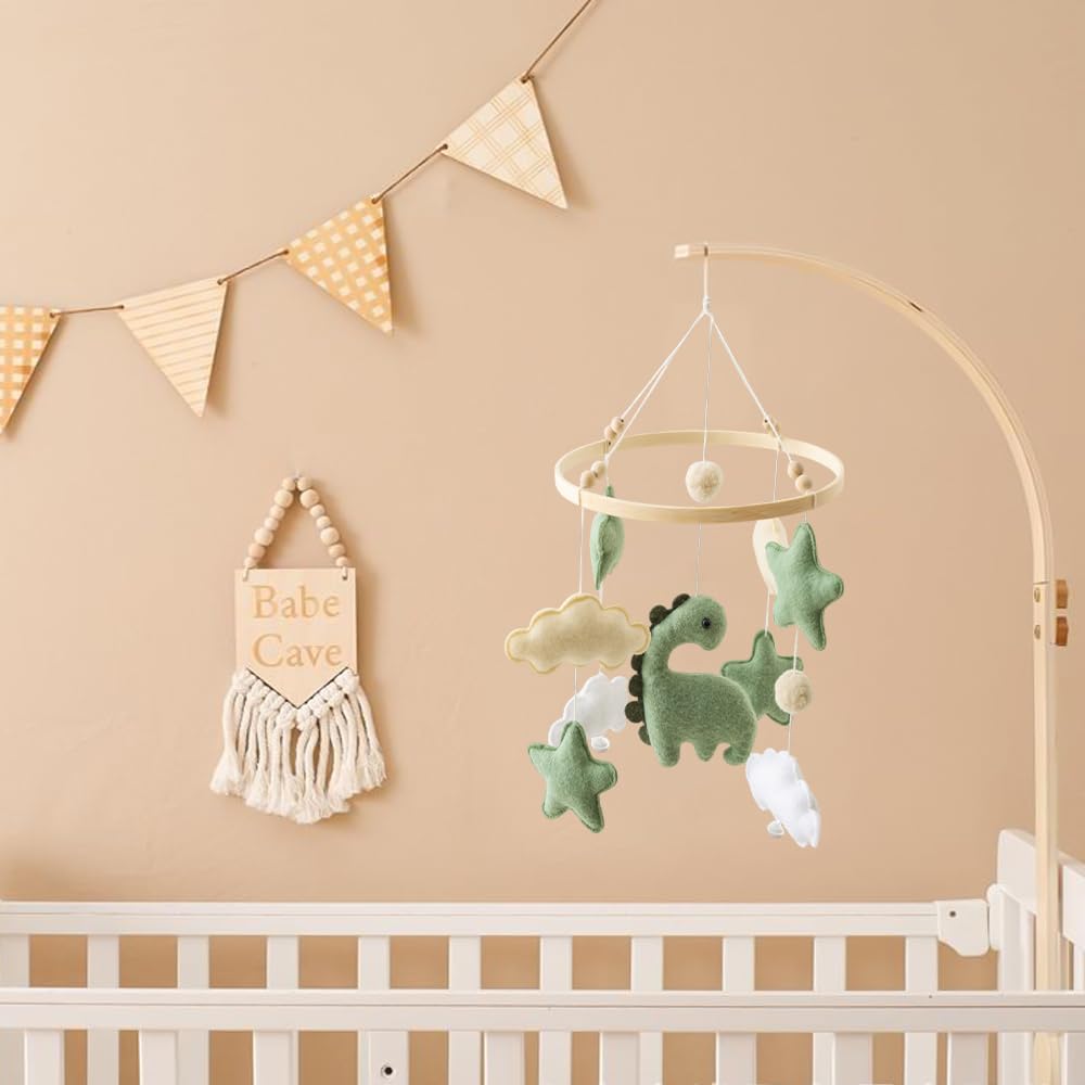 Movil Cuna Bebe, Carrusel Cuna Bebe con Dinosaurios, Nubes y Estrellas, Mobile bebe Colgante Decoración, Regalo para Recién Nacidos, Niños y Niñas