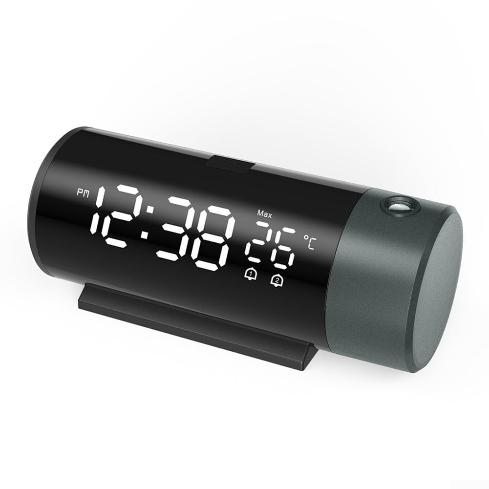 Orologio a proiezione per camera da letto, orologio digitale con proiettore a 180° sul soffitto con dimmer a 4 livelli, sveglia con data, temperatura, luce notturna, orologio elettronico ricaricabile