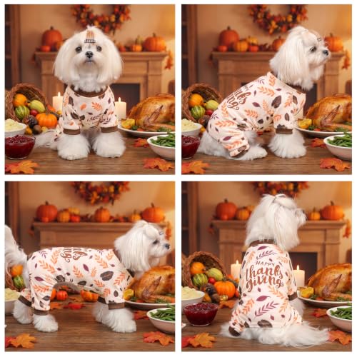 Image of CuteBone Small Dogs Outfit Soft Puppy Onesies Pjs Thanksgiving Dog Pajamas Pet Coat Cat Apparel Comfy Doggie Jumpsuit Bodysuit for All Seasons P353XS