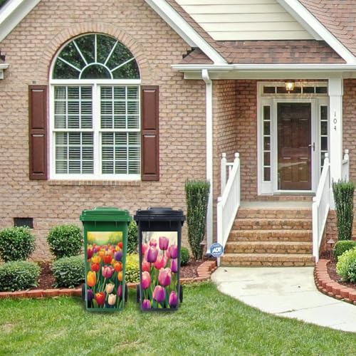 Image of Peacoblue Wheelie Bin Stickers 2 Sheets Tulips Sticky Dustbin Stickers Decals, 15 inch x 32 inch Waterproof Large Wraps for Trash Cans Bins Fridges Door Wall Garden Outdoor Indoor Patio Decor