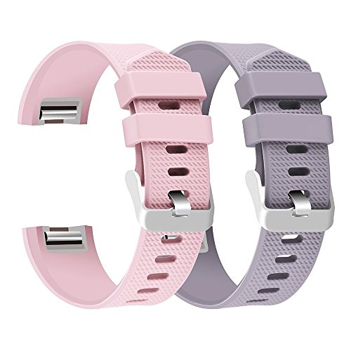 Charge 2 Band Replacement,Classic Silicone Band Accessories Adjustable Strap Belt for Fitbit Charge 2 Heart Rate Fitness Wristband (Blush Pink+Lavender)