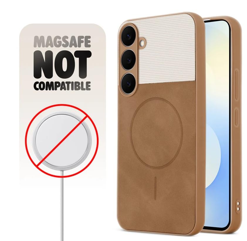 Image of Bintage CASE Dual-Leather Mac Safe Design Phone Case| Soft Touch Finish | Full Camera Protectection Back Cover Compatible for Samsung A35 5G - SM-A356EL - White & Nut Brown
