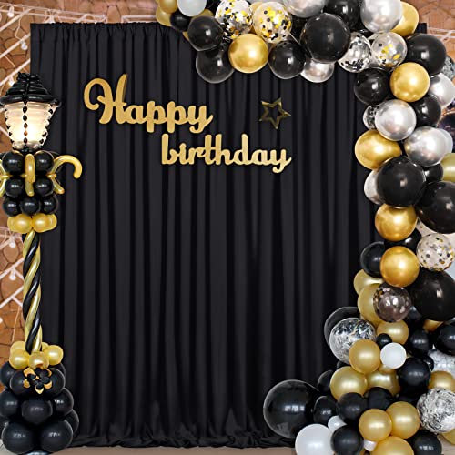 Image of Black Backdrop Curtains 20x8 FT Polyester Photo Backdrop Drapes for Wedding Birthday Party Background Decoration 4 Panels 5ft x 8ft