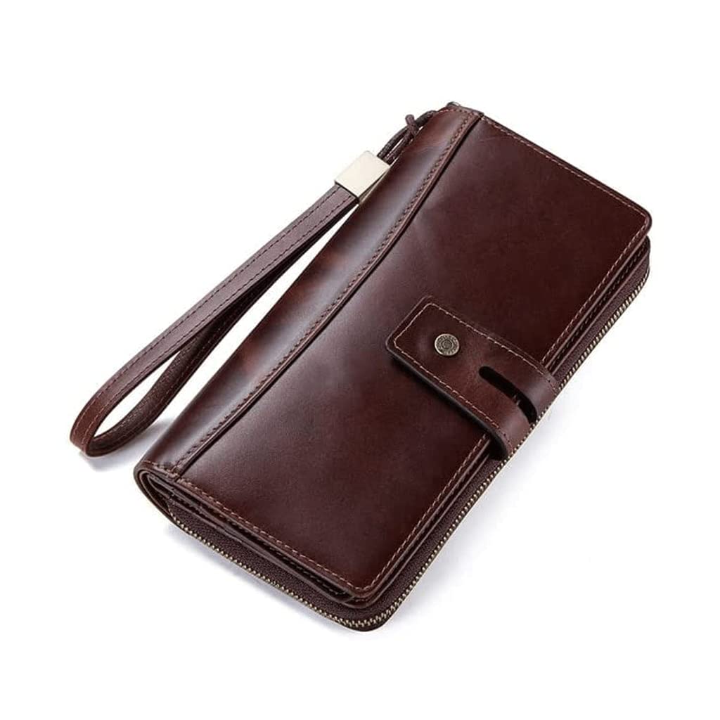 fhda Carteras de Cuero de Grano Superior, Tarjetero de Lujo con Cremallera para Hombre, Bolso de Mano Plegable de Gran Capacidad con Ventana de identificación, Tarjetero, Monedero
