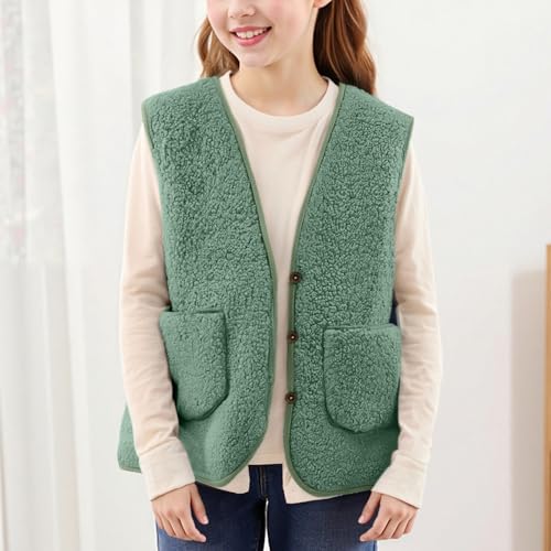 Girls Sherpa Vest Sleeveless Winter Fleece Jacket Button Warm Fuzzy Outerwear Vests with Pockets Tween Girl Clothes3