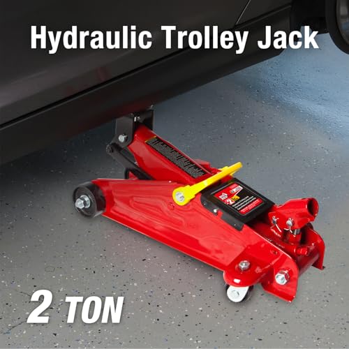 Image of Big RED TAM82012-1 Torin Low Profile Hydraulic Trolley Service /Floor Jack with Blow Mold Carrying Storage Case, 2 Ton (4,000 lb) Capacity, Red