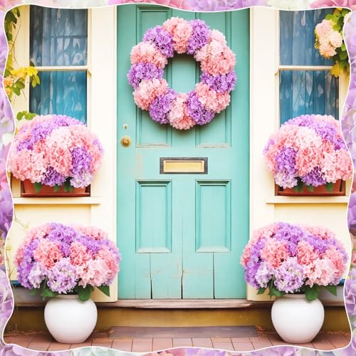 Image of Suncalla Pink and Purple 6 Bundles Hydrangea Artificial Flowers Bulk 30 Heads 20'' Faux Fake Hydrangea for Spring Graves Easter Decor Porch Indoor Outdoor Home Garden Wedding Table Centerpieces