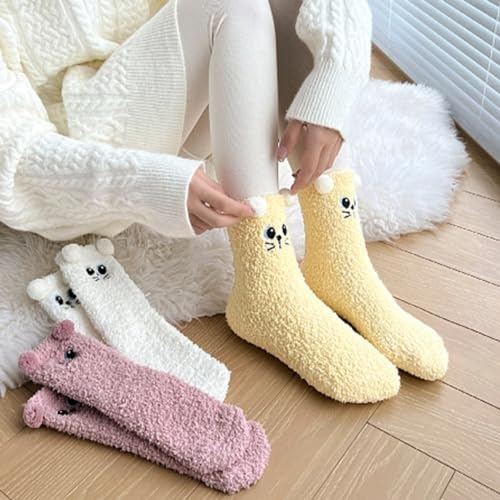 Fuzzy Socks 6 Pairs Womens Winter Warm Cute Cat Thick Home Socks Fluffy Socks Cozy Crew Thermal Cabin Floor Socks3