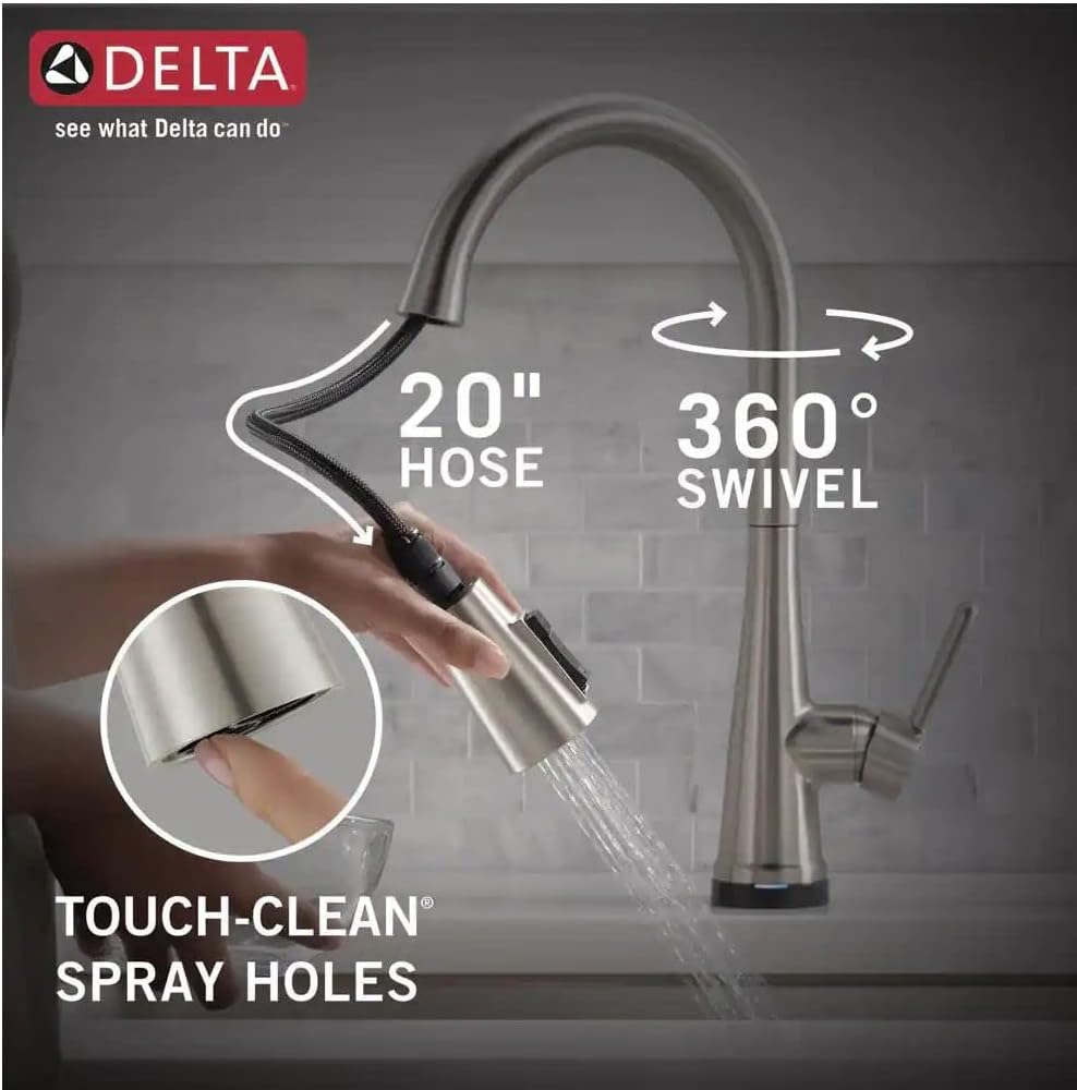 Delta 19826TZ-SPSD-DST Greydon Touch2O Single Handle Pull Down Sprayer Kitchen Faucet with ShieldSpray Technology in SpotShield Stainless Steel (Soap Dispenser and Deck Plate Included)
