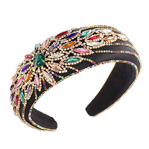 TIKCOOL Rhinestone Padded Headband for Women Colorful Baroque Crystal Embellished Hairband Elegant Floral Silky Bejewelled Hair Hoop for Girls Party Prom Wedding Luxury Hair Accessories