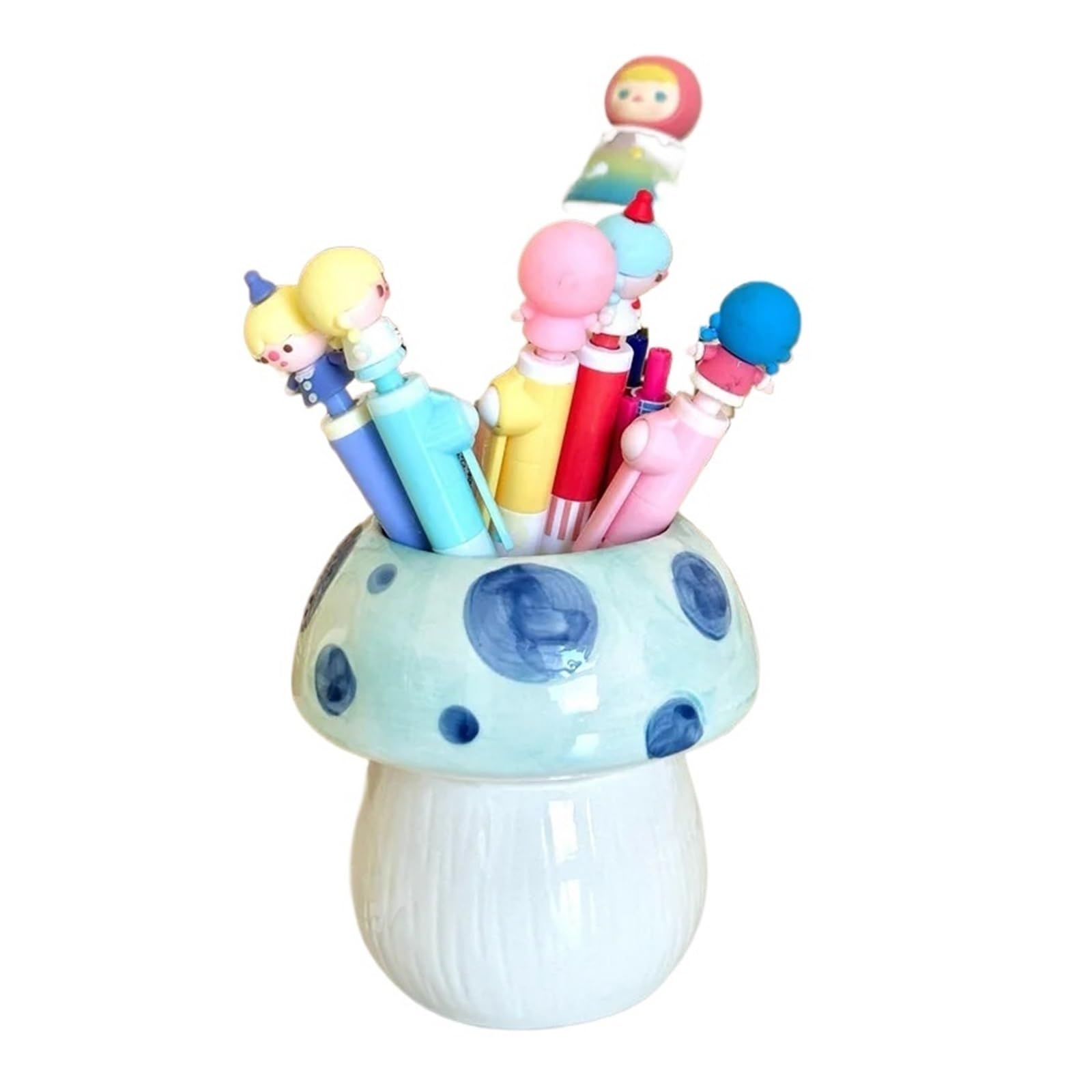 XUCZHAI Cute Ceramic Mushroom Desktop Storage Makeup Brush Holder Pen Creative Ornament(Blue)