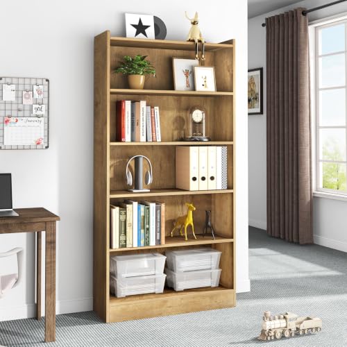 Image of Tribesigns 72-inch Tall Bookcase, Farmhouse 6-Tier Brown Library Bookshelf with Storage Shelves, Large Open Bookcases Wood Display Shelving Unit for Bedroom Living Room Office