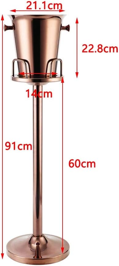 Ice Bucket with Stand 201 Stainless Steel Ice Cube Container Cooler with Handle for Wine, Champagne, Beer, KTV Clubs, Bar Parties, 5L-Stand 60cm Tall||Bronze