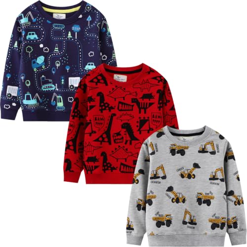Image of GFQLONG Toddler Boy Sweatshirt 2T 3T 4T 5T Long Sleeve Shirts Boys Sweater | cotton Dinosaur Cartoon Pullover Crewneck Sweatshirt,toddler boy sweaters tops,kids fall winter clothes